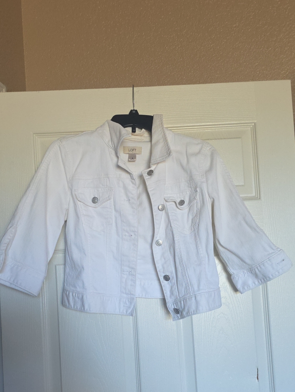 LOFT White Denim Jean Jacket with Button Front